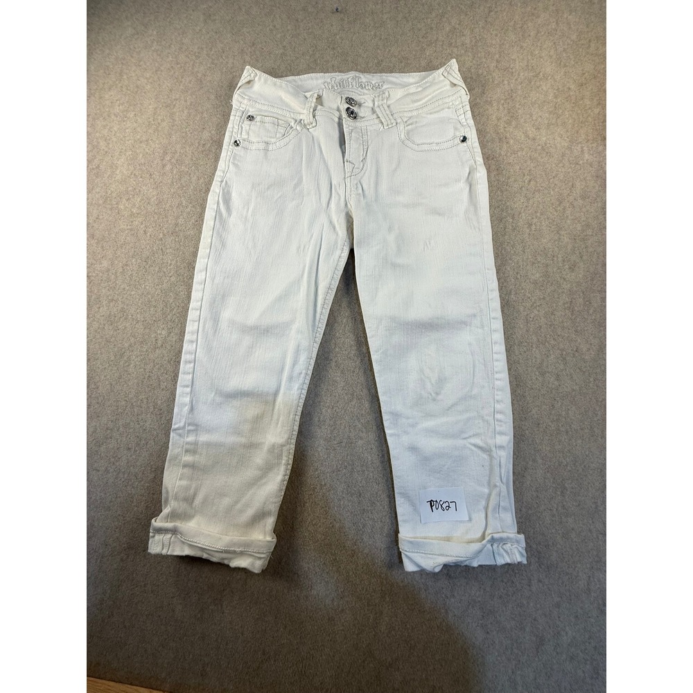 Wallflower White Capri Jeans Size 5 Embellished Back Pocket Stretch Denim